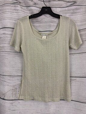 Vintage Christian Dior Metallic Ribbed Knit Short Sleeve Top Size S